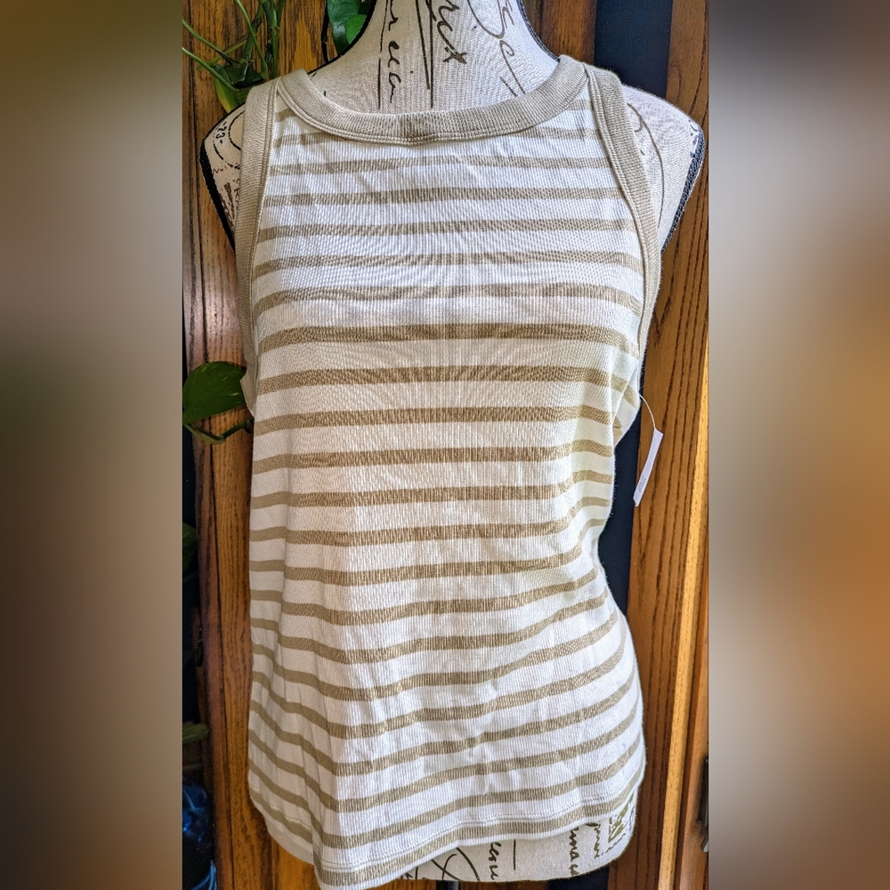 GAP Beige and White Striped Modern Tank Top Size Large